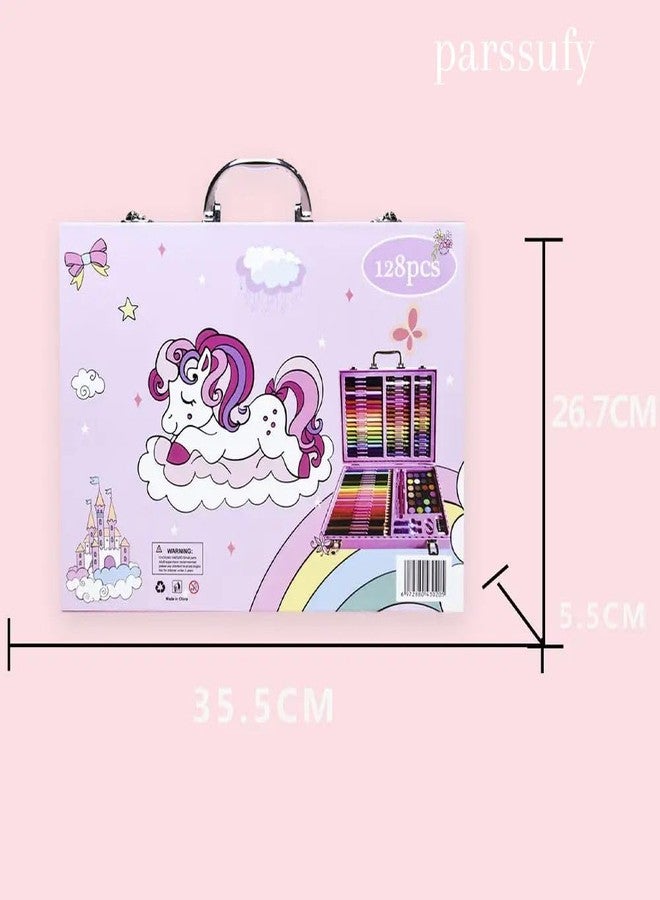 Parssufy 128 Pieces Drawing Kit for Kids Coloring set with Watercolor, Oil Pastel, Colored Pencil Sketches & Acrylic Painting Art Set for Kids, Boy and Girls (128 Pcs - Unicorn Pink) - Image 2